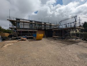 The scaffolding has been adjusted again ready for the cedar and porcelain cladding installation to start.